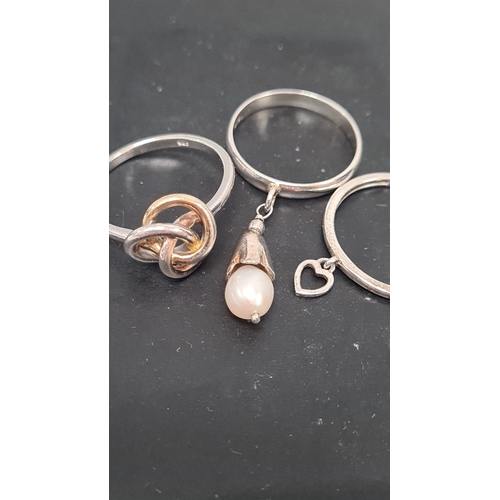 572 - 3x 925 Silver rings with various designs including pearl.