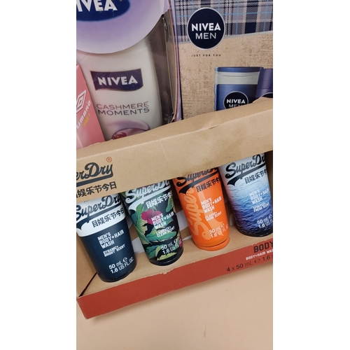 580 - Five ladies and mens gift sets to include Impulse, Nivea, Umbro elite x and Superdry