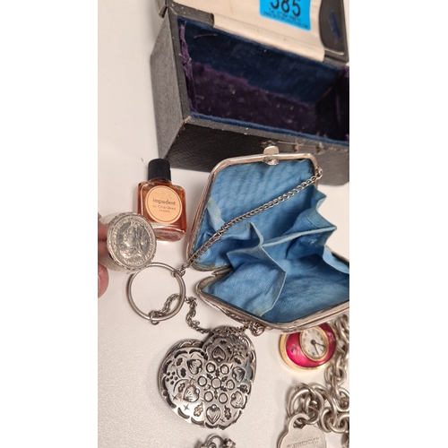 585 - Job lot of white metal jewllery, watches and Wembley purse