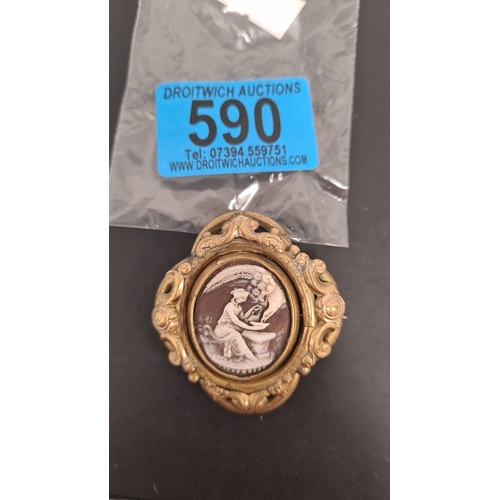 590 - Victorian mourning brooch with cameo swivel yellow metal