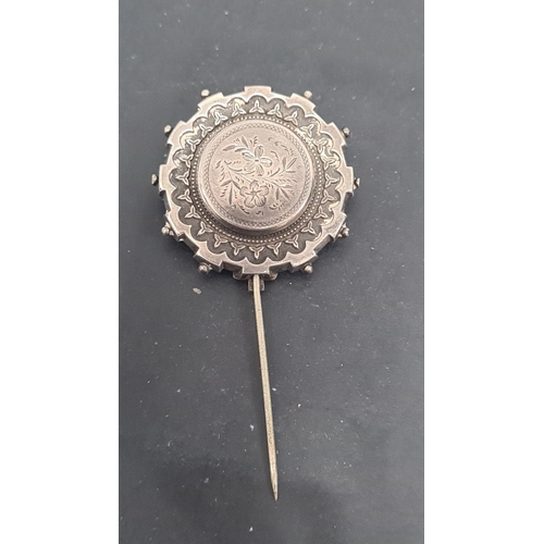 598 - Victorian white metal mourning brooch with floral design