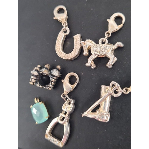 600 - Selection of white metal charms, including horse related charms