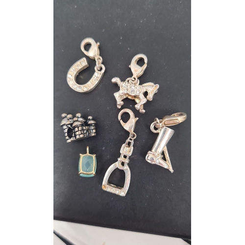 600 - Selection of white metal charms, including horse related charms