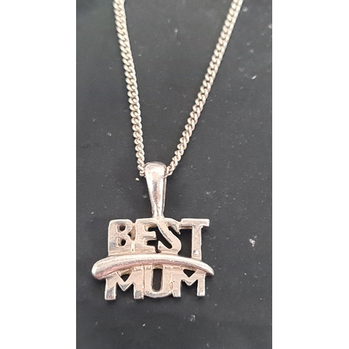 602 - Silver necklace 925 best mum pendant. 46cm