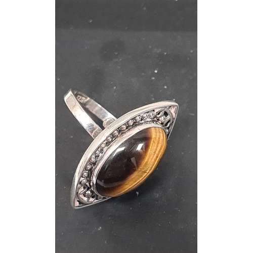 603 - 925 silver statement ring with tiger eye stone.  Adjustable