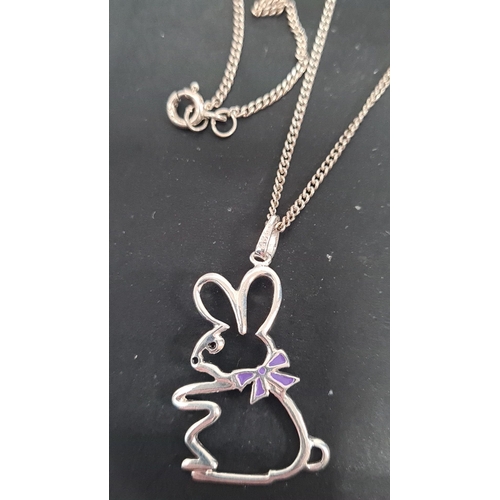 619 - 925 Silver chain and bunny pendant. 40cm