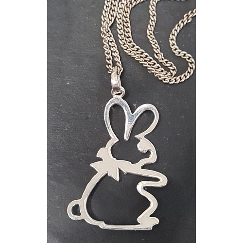 619 - 925 Silver chain and bunny pendant. 40cm