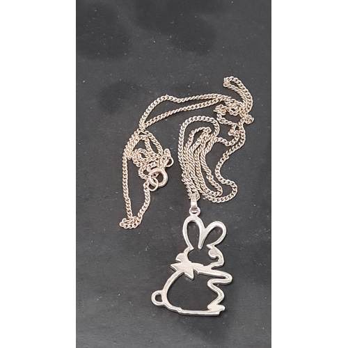 619 - 925 Silver chain and bunny pendant. 40cm