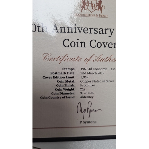 630 - Harrington and  Byrne 2019 50th anniversary concord coin cover. Dated 1969 - 2019. Copper plated in ... 