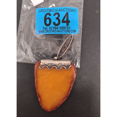 634 - 925 silver large orange agate stone pendant