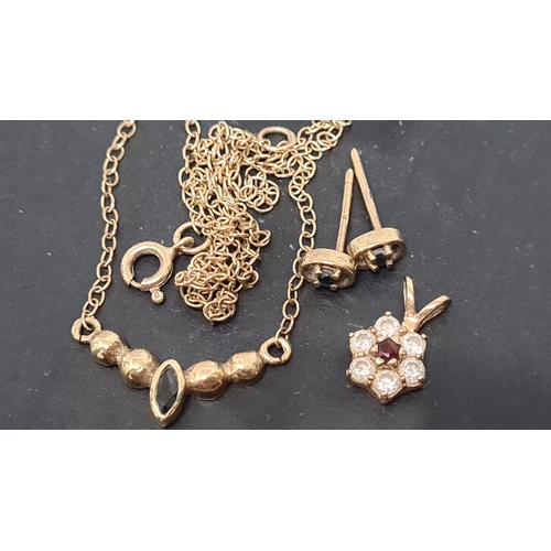 636 - 9ct gold necklaces x 2 with pendants and a pair of 9ct gold earrings weight 4.88 gms