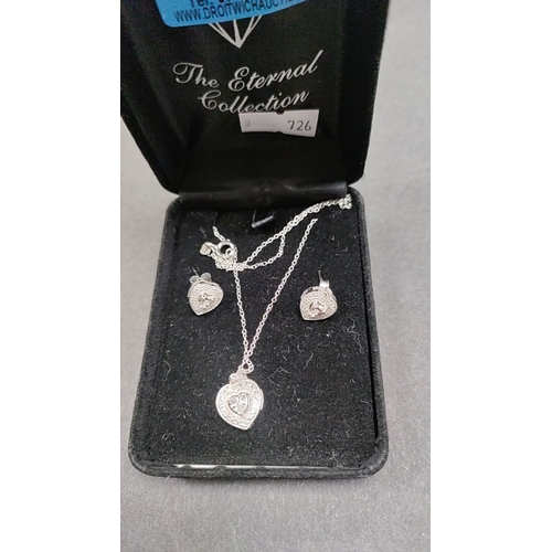 651 - 925 silver chain 46cm long with heart pendant and matching earrings