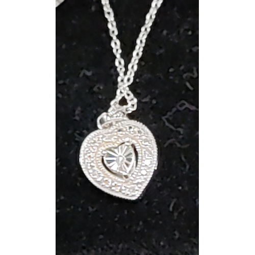 651 - 925 silver chain 46cm long with heart pendant and matching earrings