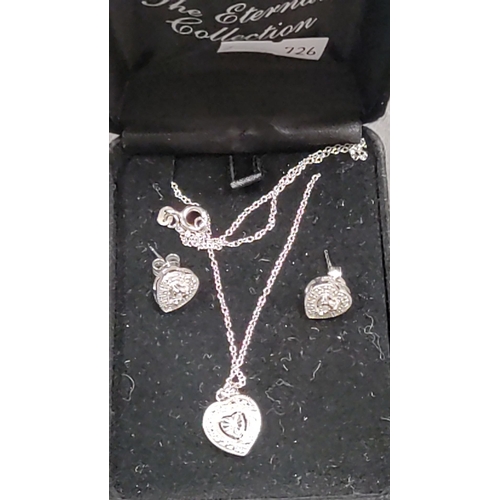 651 - 925 silver chain 46cm long with heart pendant and matching earrings