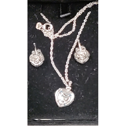 651 - 925 silver chain 46cm long with heart pendant and matching earrings