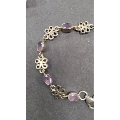 654 - 925 silver and amethyst bracelet 20cm long