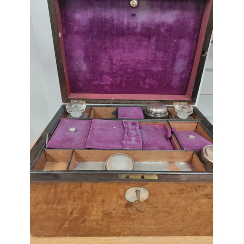 6 - Victorian Walnut and mother of pearl vanity box with secret compartment,with original glass bottles ... 