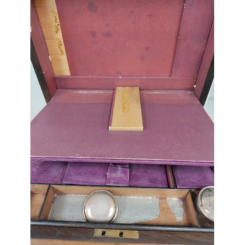 6 - Victorian Walnut and mother of pearl vanity box with secret compartment,with original glass bottles ... 