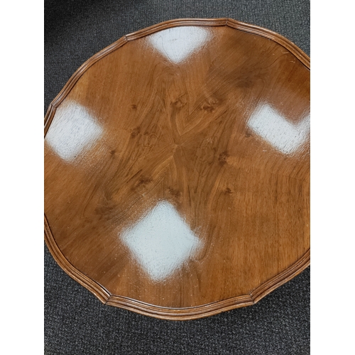 39 - Antique walnut oak round coffee table H 41cm x W 60cm across