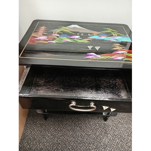 41 - Oriental hand painted musical side table H 46cm x W 44cm x D 32cm