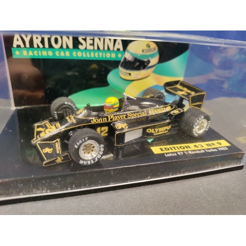 53 - Ayrton Senna Racing Cars Collection 16 total 1:43 scale cars and certificate Minichamps LANG