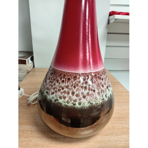 115 - Mid century vintage ceramic lamp with large orange shade H 57cm x W 28cm