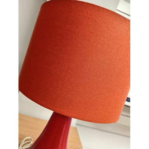 115 - Mid century vintage ceramic lamp with large orange shade H 57cm x W 28cm