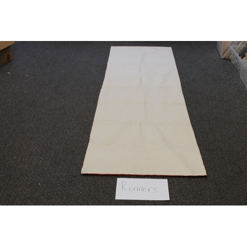 136 - Kashmir hand stitched natural dye runner rug known as silk. APX 297cm x 77cm