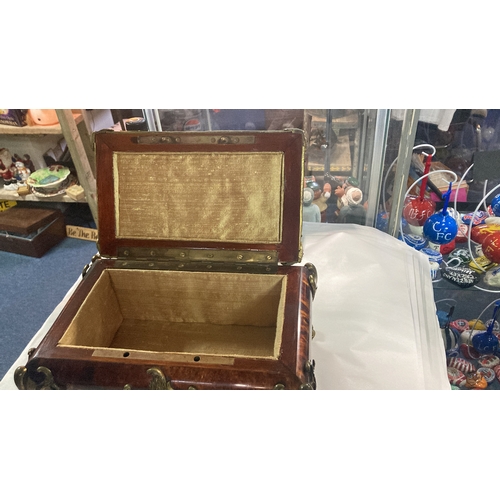 367 - Late 18th Century Antique French faux tortoise shell jewellery casket /  locking wooden box. With ke... 