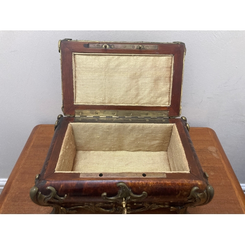 367 - Late 18th Century Antique French faux tortoise shell jewellery casket /  locking wooden box. With ke... 