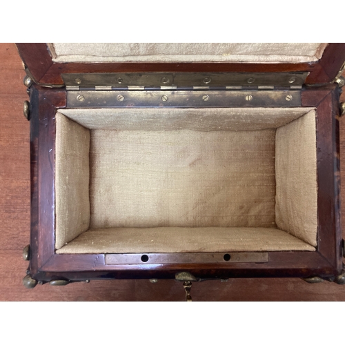 367 - Late 18th Century Antique French faux tortoise shell jewellery casket /  locking wooden box. With ke... 