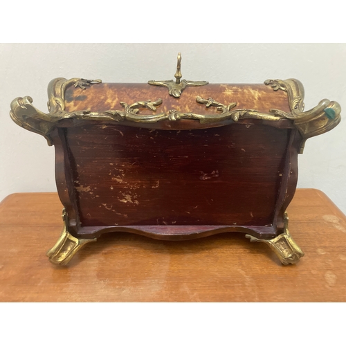 367 - Late 18th Century Antique French faux tortoise shell jewellery casket /  locking wooden box. With ke... 