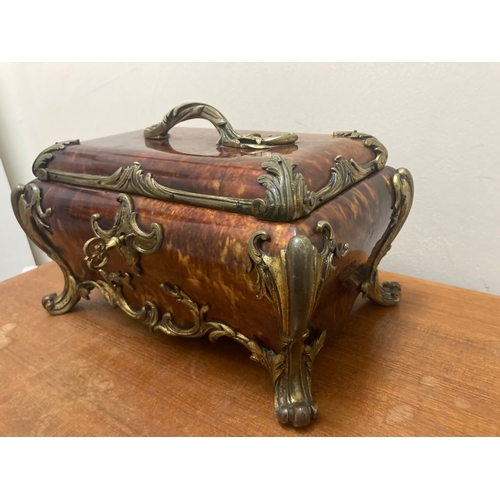 367 - Late 18th Century Antique French faux tortoise shell jewellery casket /  locking wooden box. With ke... 