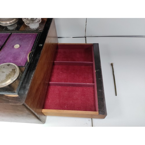 6 - Victorian Walnut and mother of pearl vanity box with secret compartment,with original glass bottles ... 