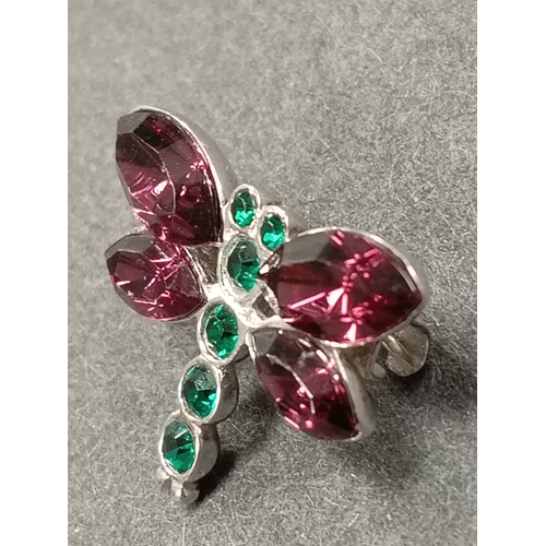 8 - 925 silver purple and green gemstone dragonfly brooch