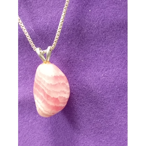 11 - Pink Agate stone pendant on 925 silver 52cm chain