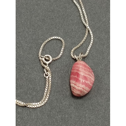 11 - Pink Agate stone pendant on 925 silver 52cm chain