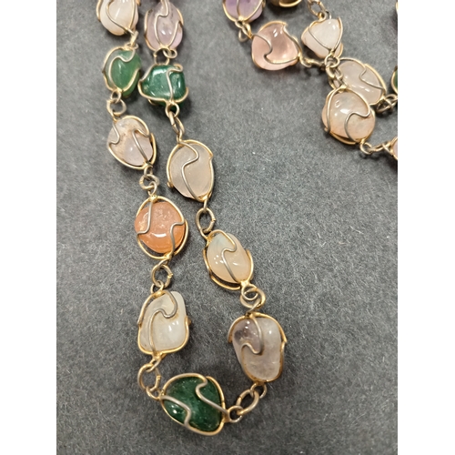 19 - Vintage Scottish handmade wired Agate necklace L 80cm