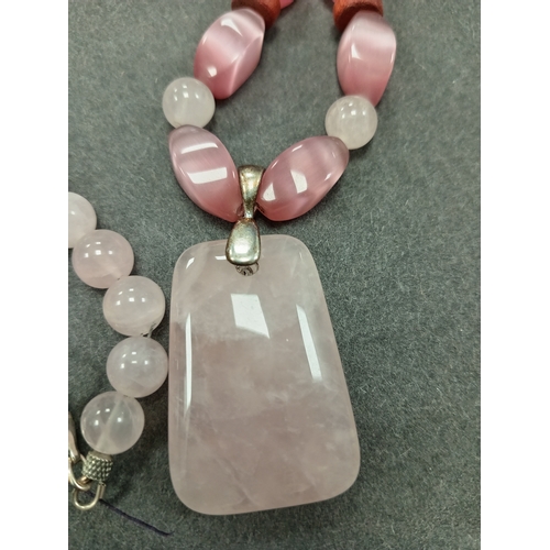 24 - Rose quartz and strawberry quartz necklace L 44cm