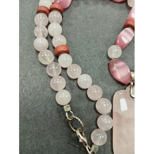 24 - Rose quartz and strawberry quartz necklace L 44cm