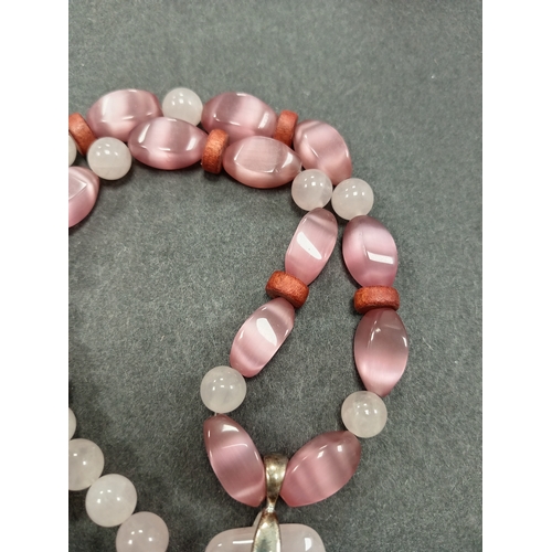 24 - Rose quartz and strawberry quartz necklace L 44cm