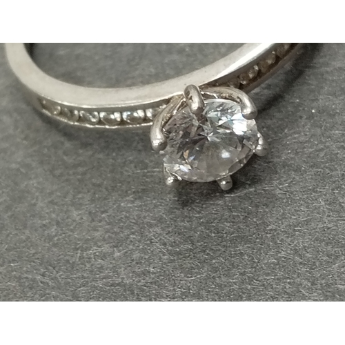 35 - 925 silver large clear gemstone and small clear gemstone ring size V