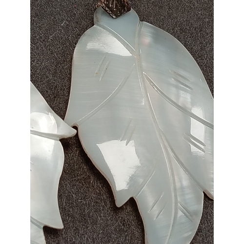 36 - 925 silver and mother of pearl leaf detail large dangle earrings L 5cm