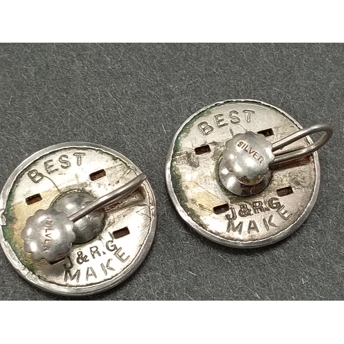 38 - J & R Griffin 1896-1926 marked silver leaf design screwback Button earrings