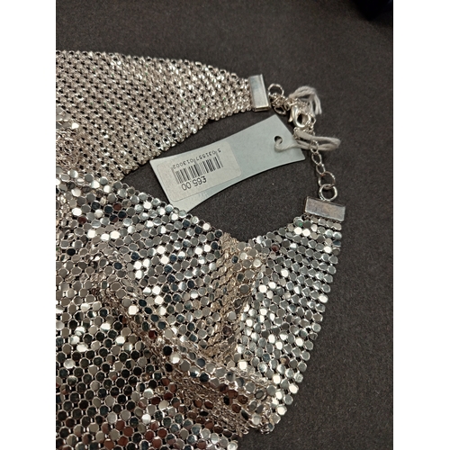 40 - White metal sequin mesh bib style necklace