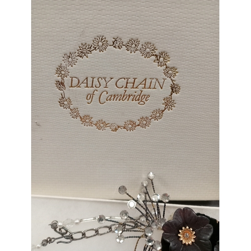 49 - Vintage handmade daisy chain of Cambridge necklace and earrings set and brooch in original box