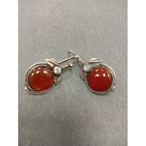 50 - Art nouveau 925 silver carnelian stone pendant on cuff chain 14cm diameter with matching earrings