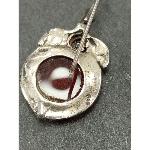 50 - Art nouveau 925 silver carnelian stone pendant on cuff chain 14cm diameter with matching earrings