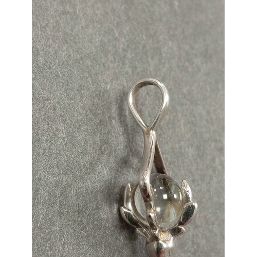 59 - 925 silver quartz crystal and crystal ball pendant L 5.5cm