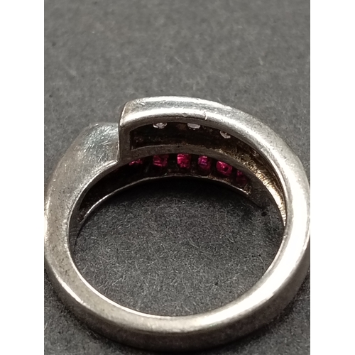 64 - Modernist 925 silver pink gemstone ring size M